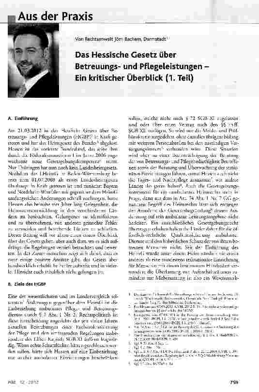 Vorschauseite 1: Das Hessische Gesetz über Betreuungsund Pflegeleistungen Ein kritischer Überblick (1. Teil)