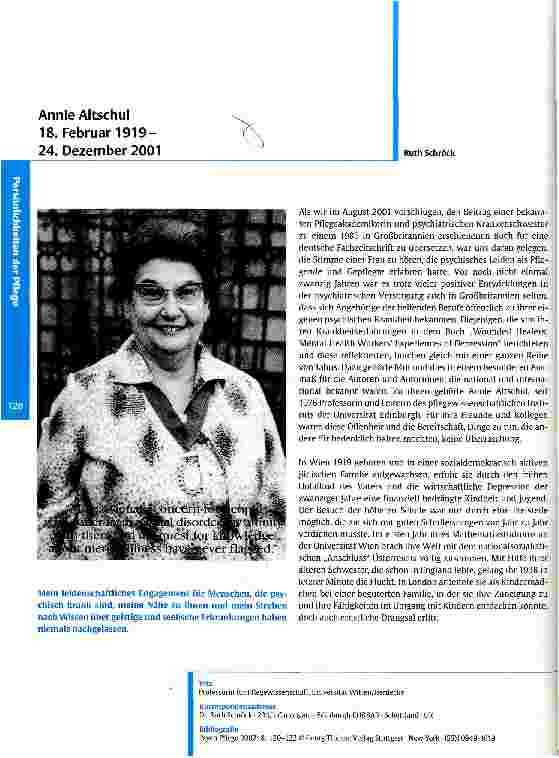 Vorschauseite 1: Annie Altschul, 18. Februar 1919 - 24. Dezember 2001