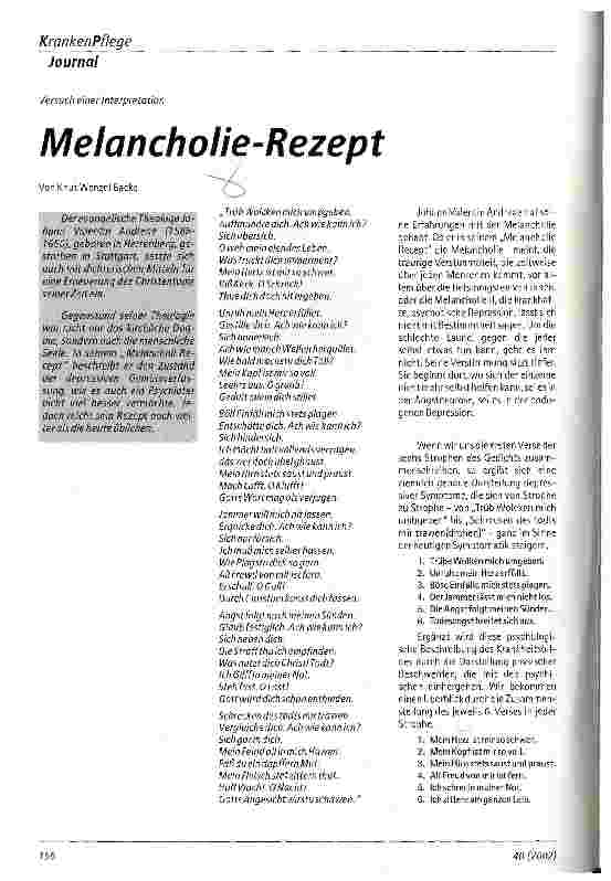 Vorschauseite 1: Melancholie-Rezept Versuch einer Interpretation