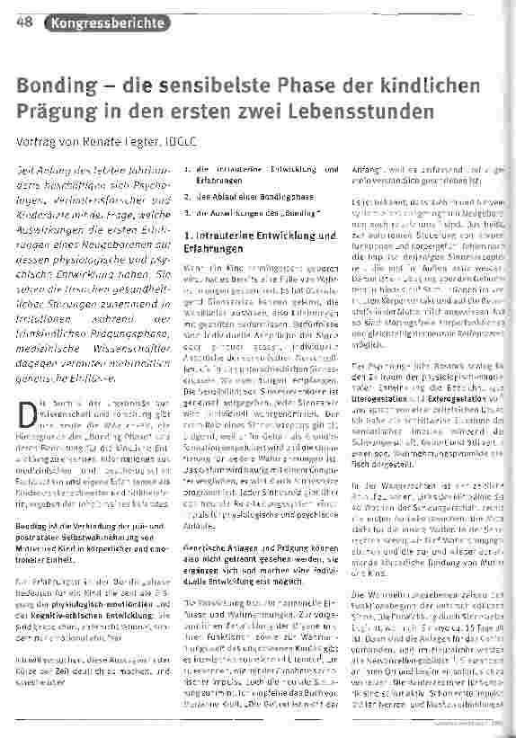 Vorschauseite 1: Bonding - die sensibelste Phase der kindlichen Prägung in den ersten zwei Lebensstunden
