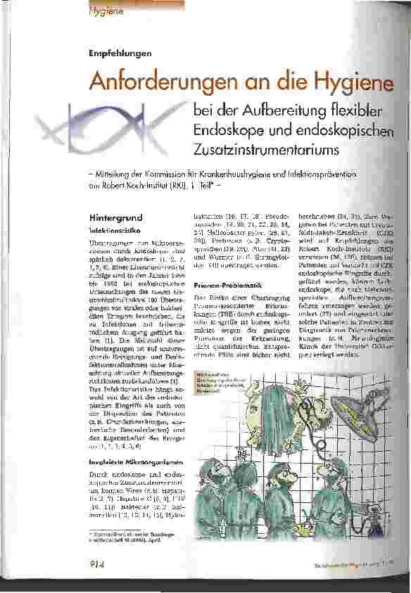 Vorschauseite 1: Anforderungen an die Hygiene bei der Aufbereitung flexibler Endoskope und endoskopischen Zusatzinstrumentariums