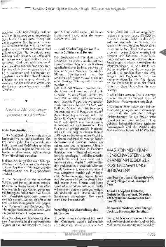 Vorschauseite 3: Spitäler brauchen Pflege - Reformen statt Resignation!