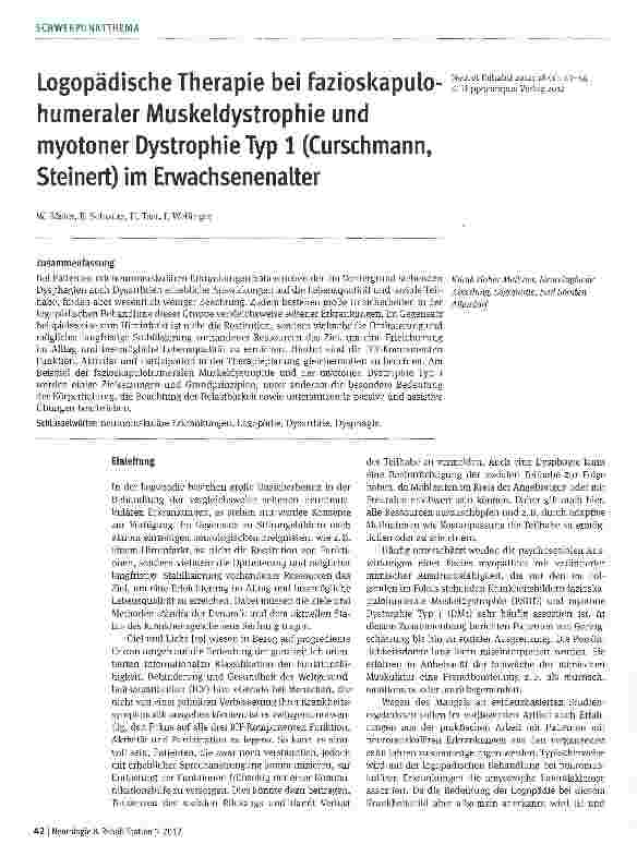 Vorschauseite 1: Logopädische Therapie bei fazioskapulo-humeraler Muskeldystrophie und myotoner Dystrophie Typ 1 (Curschmann, Steinert) im Erwachsenenalter