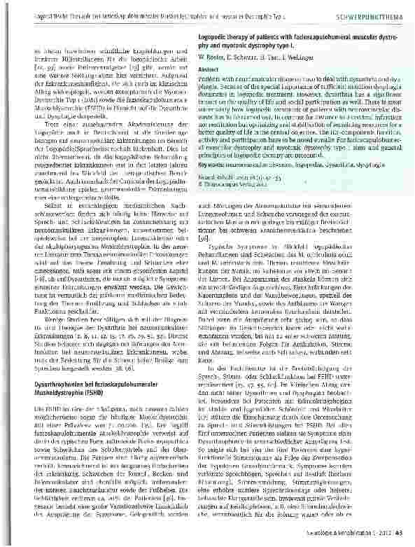 Vorschauseite 2: Logopädische Therapie bei fazioskapulo-humeraler Muskeldystrophie und myotoner Dystrophie Typ 1 (Curschmann, Steinert) im Erwachsenenalter