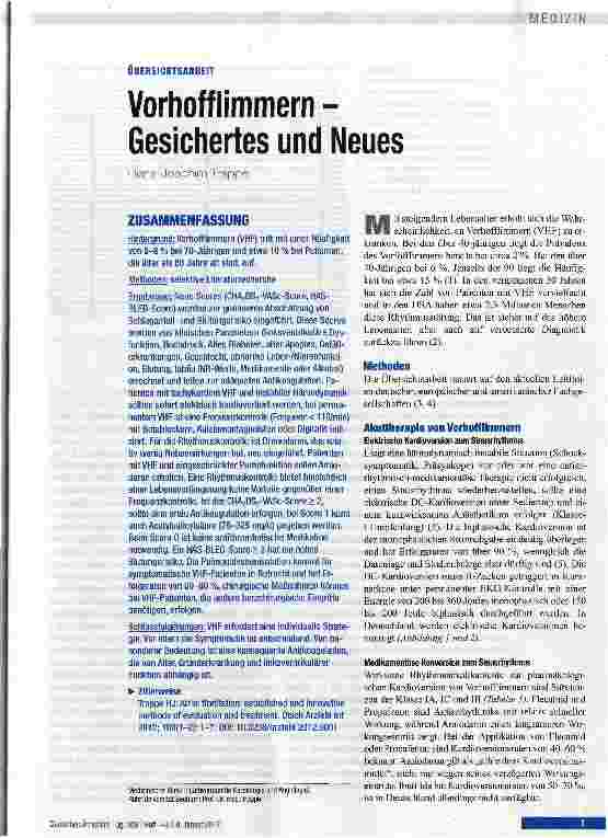 Vorschauseite 1: Vorhofflimmern - Gesichertes und Neues