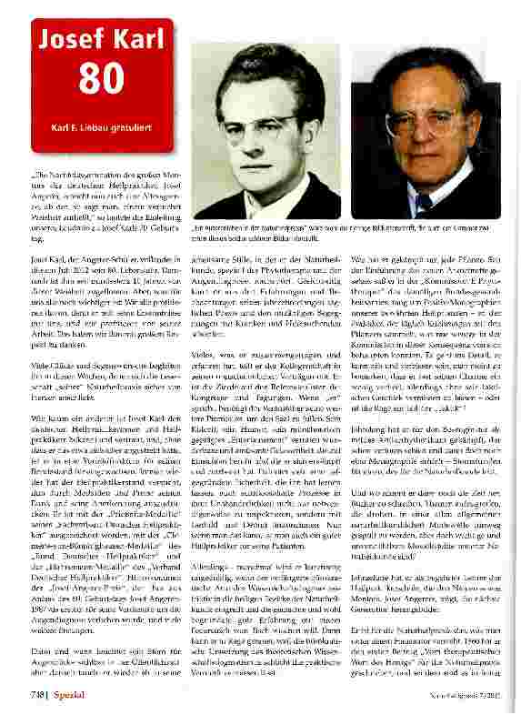 Vorschauseite 1: Josef Karl 80Karl F. Liebau gratuliert