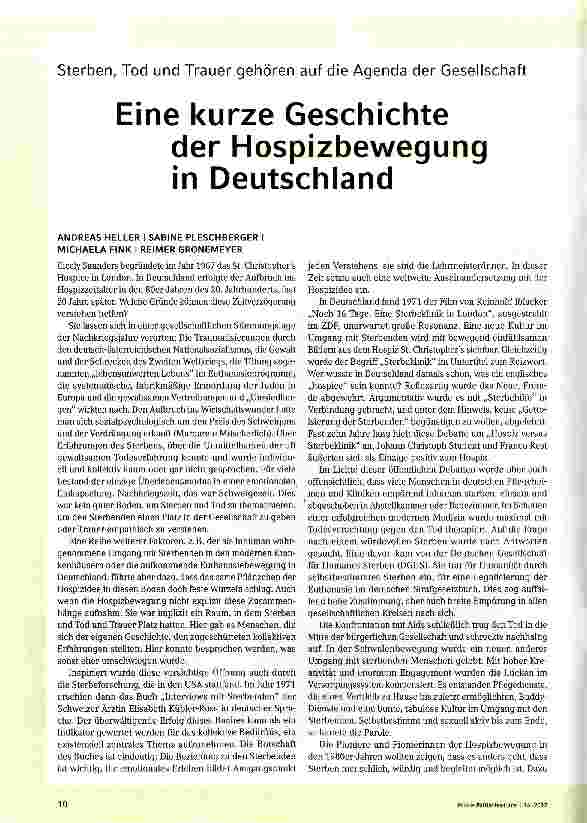 Vorschauseite 1: Sterben, Tod und Trauer gehören auf die Agenda der GesellschaftEine kurze Geschichte der Hospizbewegung in Deutschland