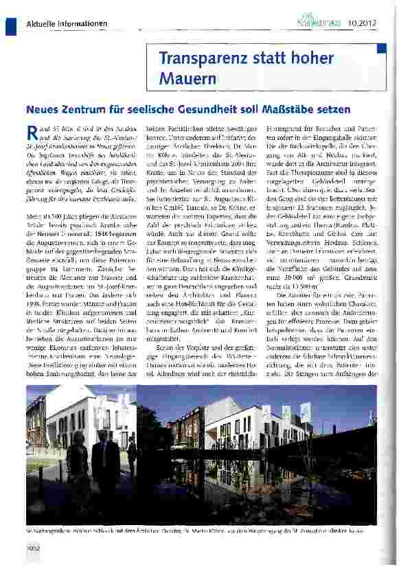 Vorschauseite 1: Neues Zentrum für seelische Gesundheit soll Maßstäbe setzen