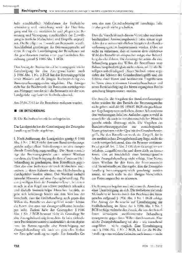Vorschauseite 2: Keine hinreichende gesetzliche Grundlage für eine betreuungsrechtliche ZwangsbehandlungBGB § 1906 Abs. 1 Nr. 2 und Abs. 4
