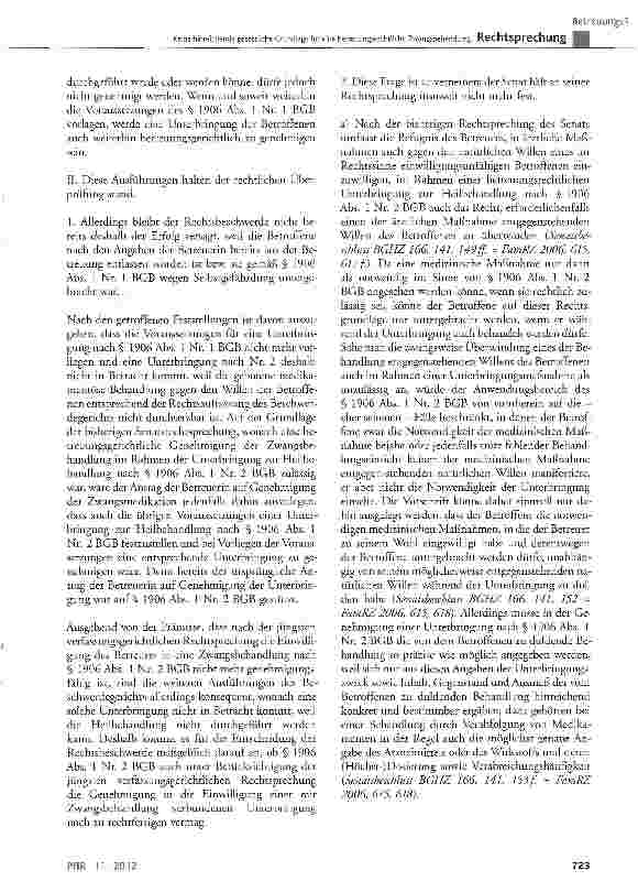 Vorschauseite 3: Keine hinreichende gesetzliche Grundlage für eine betreuungsrechtliche ZwangsbehandlungBGB § 1906 Abs. 1 Nr. 2 und Abs. 4