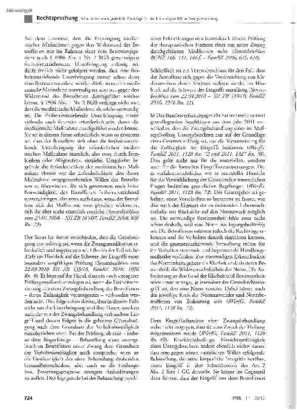 Vorschauseite 4: Keine hinreichende gesetzliche Grundlage für eine betreuungsrechtliche ZwangsbehandlungBGB § 1906 Abs. 1 Nr. 2 und Abs. 4