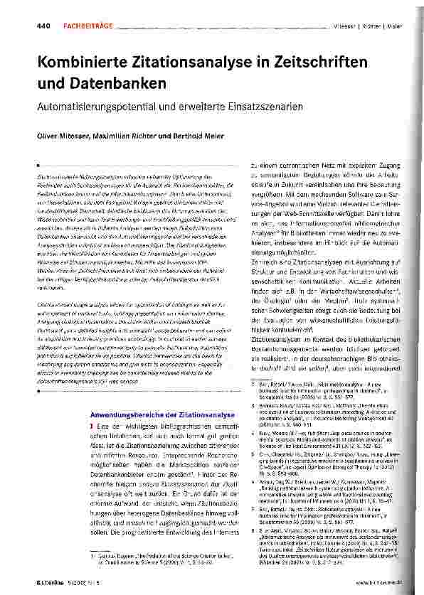 Vorschauseite 1: Kombinierte Zitationsanalyse in Zeitschriften und Datenbanken