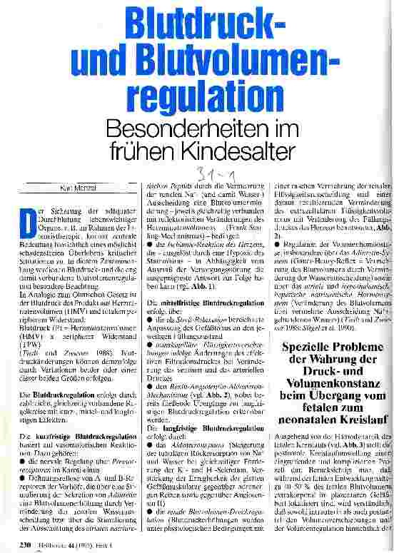 Vorschauseite 1: Blutdruckund Blutvolumenregulation Besonderheiten im frühen Kindesalter