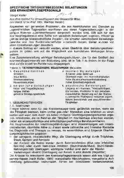 Vorschauseite 1: Spezifische tätigkeitsbezogene Belastungen des Krankenpflegepersonals