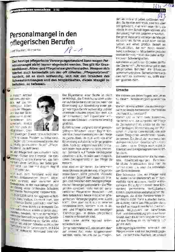Vorschauseite 1: Personalmangel in den pflegerischen Berufen