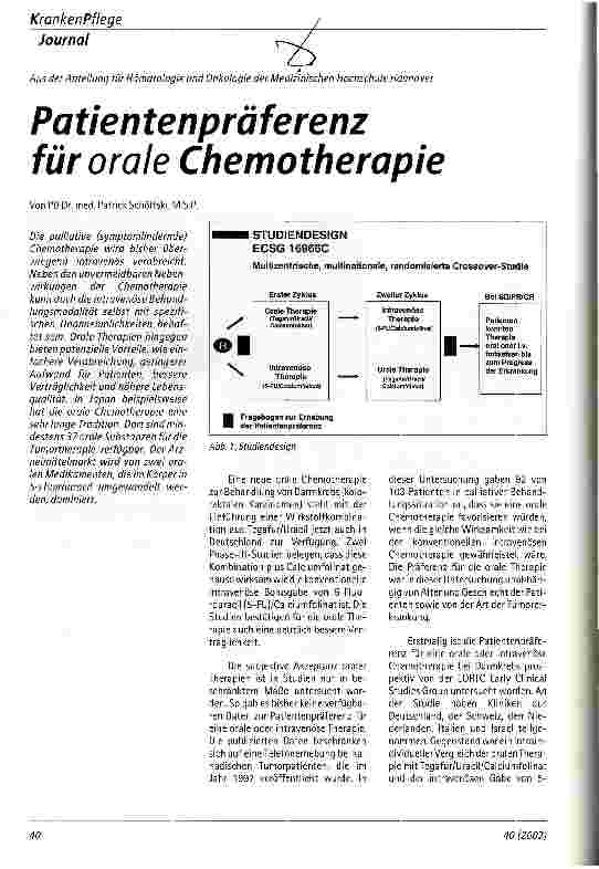 Vorschauseite 1: Patientenpräferenz für orale Chemotherapie