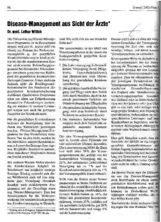 Vorschauseite 1: Disease-Management aus Sicht der Ärzte