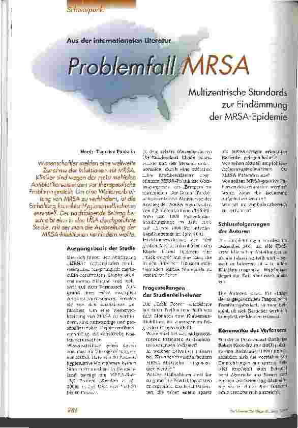 Vorschauseite 1: Problemfall MRSA Multizentrische Standards zur Eindämmung der MRSA-Epidemie