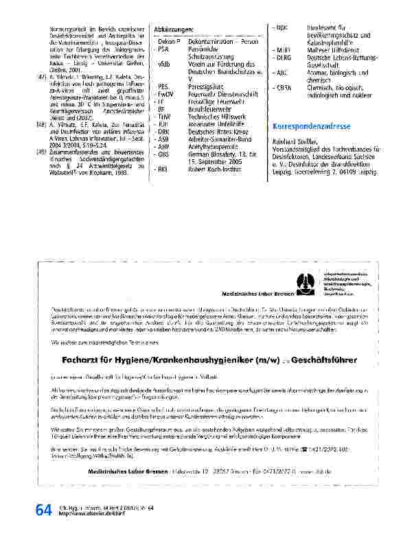 Vorschauseite 6: Entstehung und Ergebnisse eines Forschungsvorhabens für die Desinfektion von Persönlicher Schutzausrüstung der Gefahrenabwehreinheiten