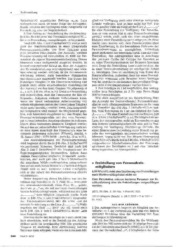 Vorschauseite 1: Freistellung von Personalratsmitgliedern