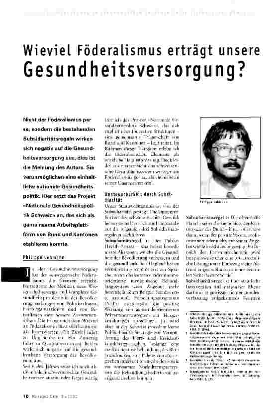 Vorschauseite 1: Wieviel Föderalismus erträgt unsere Gesundheitsversorgung?
