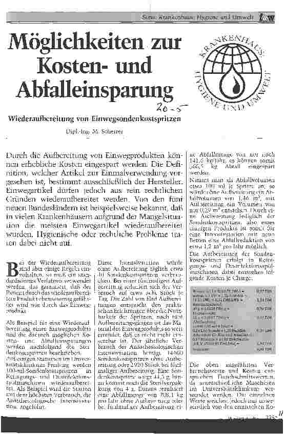 Vorschauseite 1: Möglichkeiten zur Kostenund Abfalleinsparung Wiederaufbereitung von Einwegsondenkostspritzen