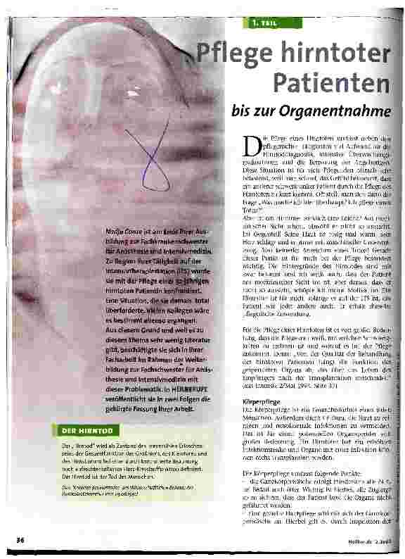 Vorschauseite 1: Pflege hirntoter Patienten bis zur Organentnahme