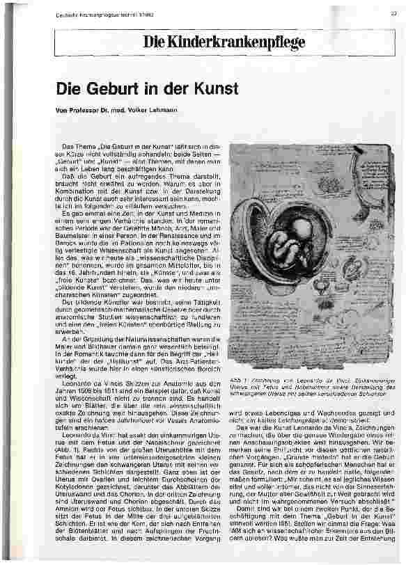 Vorschauseite 1: Die Kinderkrankenpflege Die Geburt in der Kunst