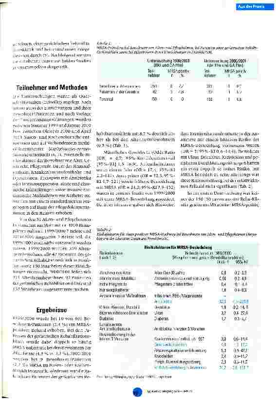 Vorschauseite 2: MRSA-Prävalenz bei Bewohnern von Altenund Pflegeheimen sowie bei Patienten einer geriatrischen Rehabilitationsklinik