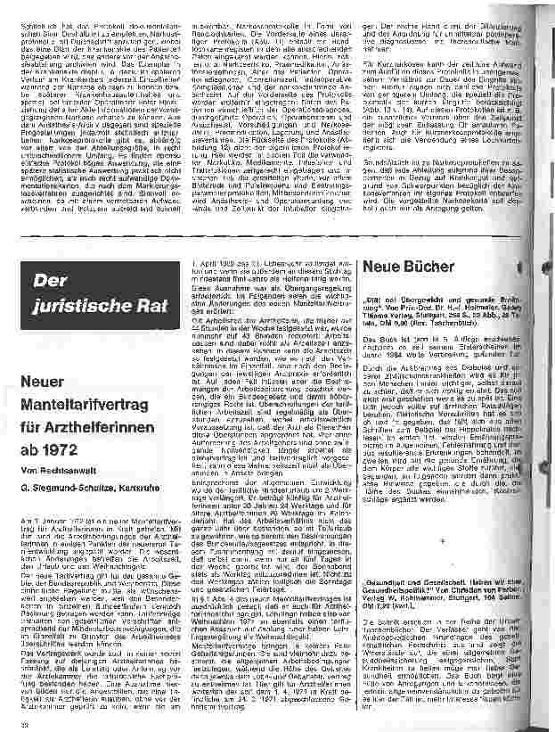 Vorschauseite 1: Der neue Manteltarifvertrag für Arzthelferinnen ab 1972