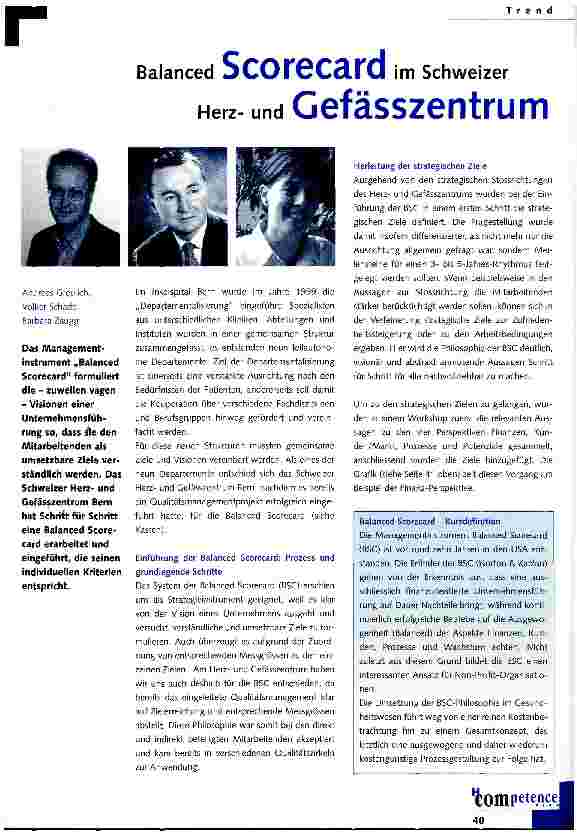 Vorschauseite 1: Balanced Scorecard im Schweizer Herzund Gefässzentrum