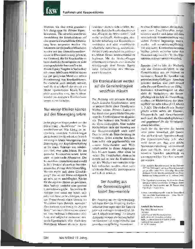 Vorschauseite 4: Nur privates Kapital kann die Zukunft der deutschen Krankenhäuser sichern Private Equity zur Eigenkapitalbeschaffung und das Ende der Gemeinnützigkeit