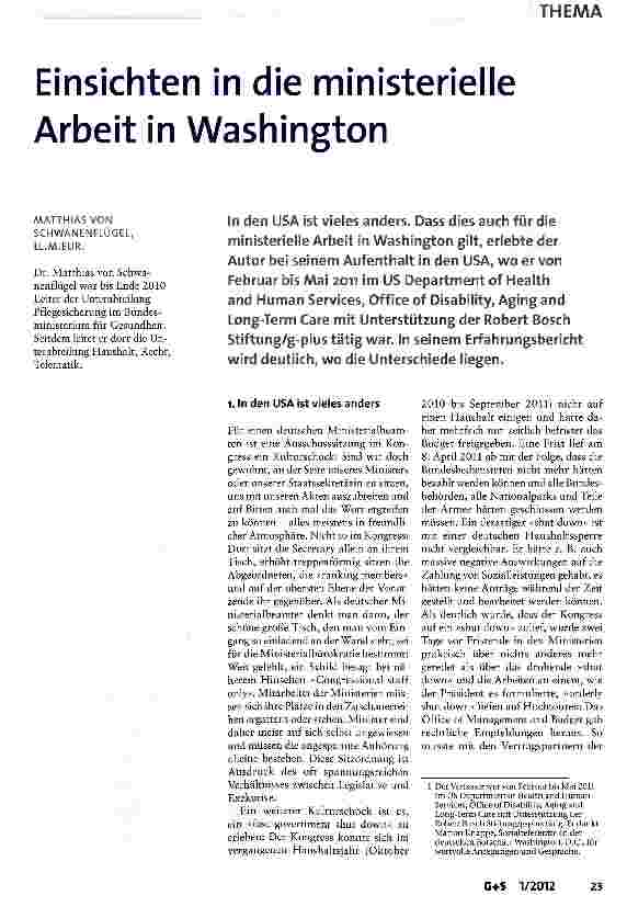 Vorschauseite 1: Einsichten in die ministerielle Arbeit in Washington