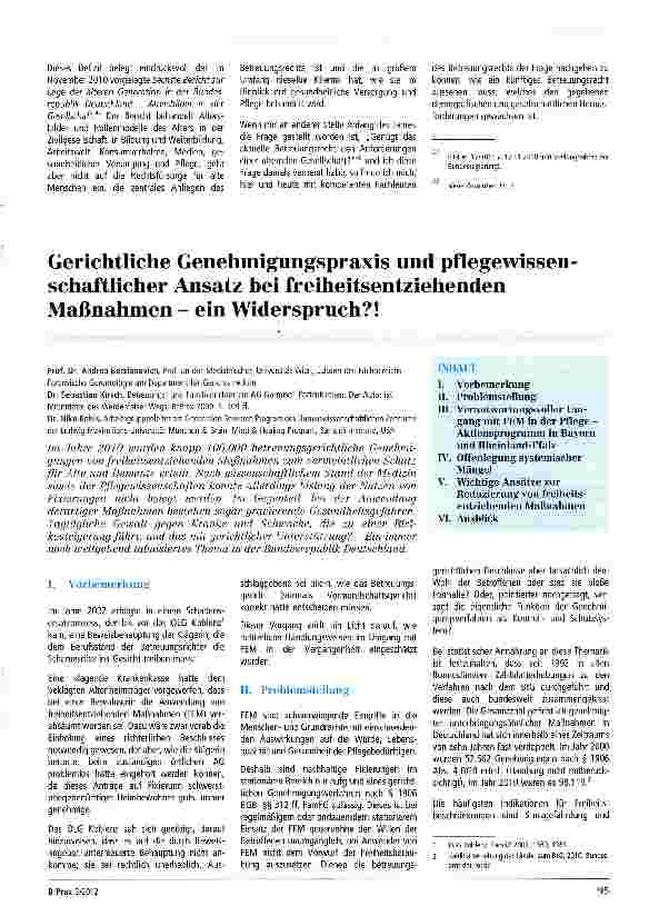 Vorschauseite 1: Gerichtliche Genehmigungspraxis und pflegewissenschaftlicher Ansatz bei freiheitsentziehenden Maßnahmen - ein Widerspruch? !