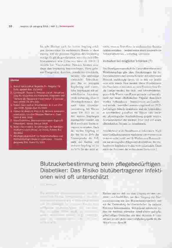 Vorschauseite 1: Blutzuckerbestimmung beim pflegebedürftigen Diabetiker: Das Risiko blutübertragener Infektionen wird oft unterschätzt
