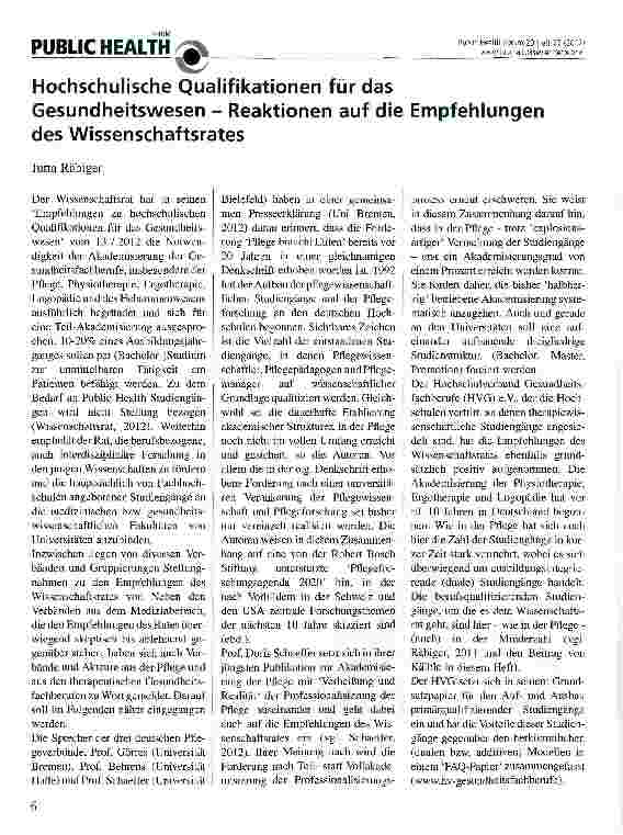 Vorschauseite 1: Hochschulische Qualifikationen für das Gesundheitswesen - Reaktionen auf die Empfehlungen des Wissenschaftsrates