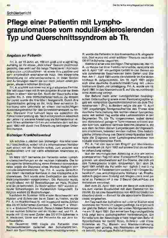 Vorschauseite 1: Pflege einer Patientin mit Lymphogranulomatose vom nodulär-sklerosierenden Typ und Querschnittssyndrom ab Th 1