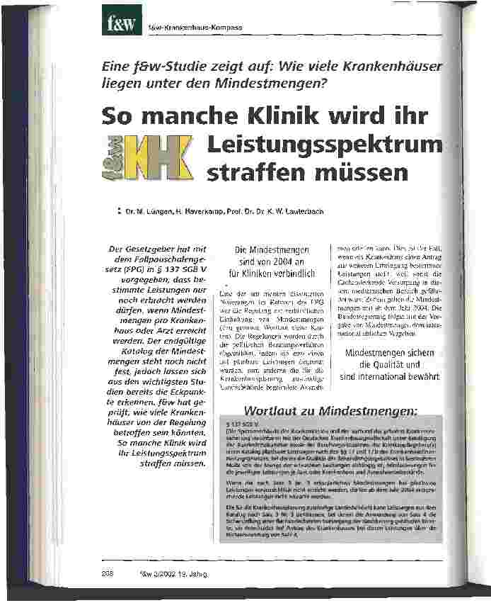 Vorschauseite 1: So manche Klinik wird ihr Leistungsspektrum straffen müssen