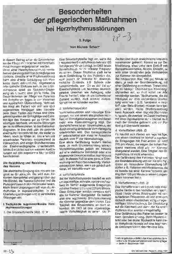 Vorschauseite 1: Besonderheiten der pflegerischen Maßnahmen bei Herzrhytmusstörungen 3. Folge
