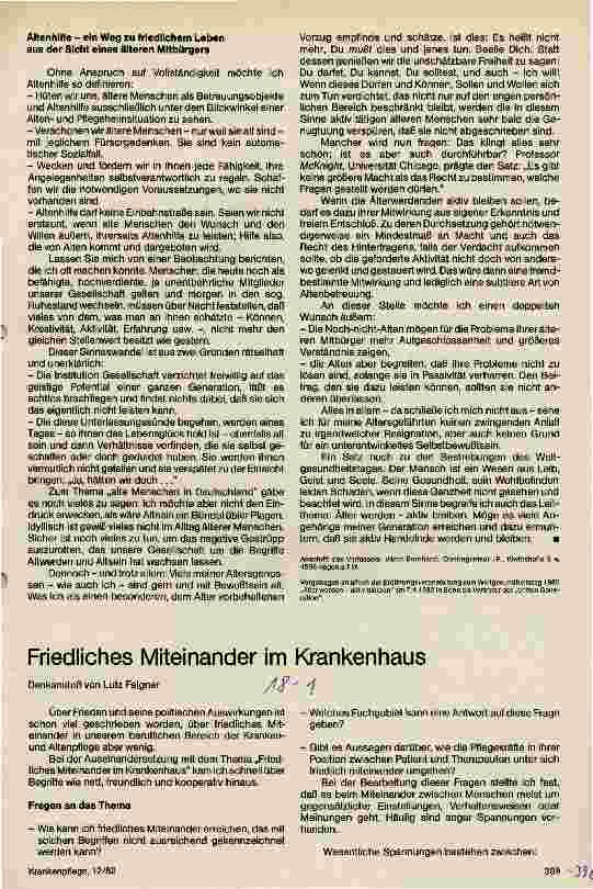 Vorschauseite 4: Friedensgedanken zum Weltgesundheitsthema 1982 Dem Leben Jahre geben - den Jahren leben geben