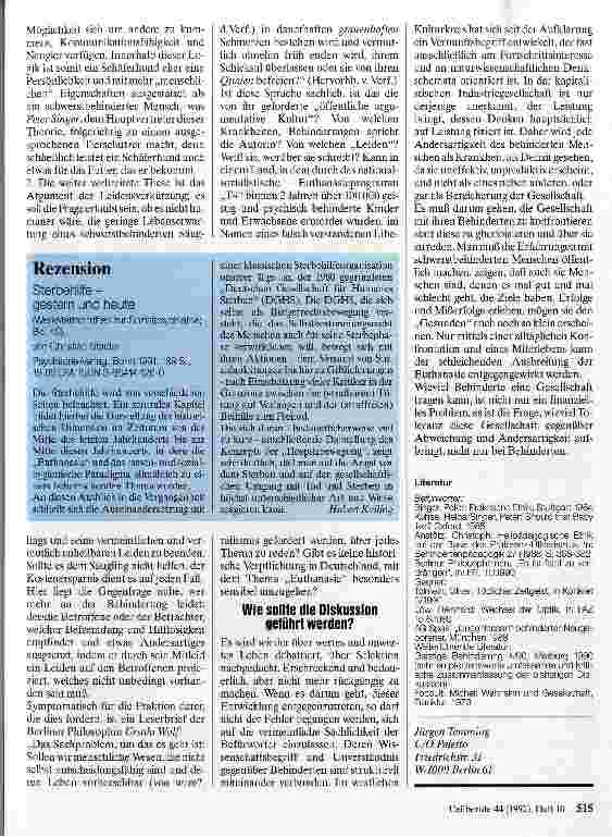 Vorschauseite 2: Wann darf ein Mensch leben? Anmerkungen zur Euthanasiedebatte