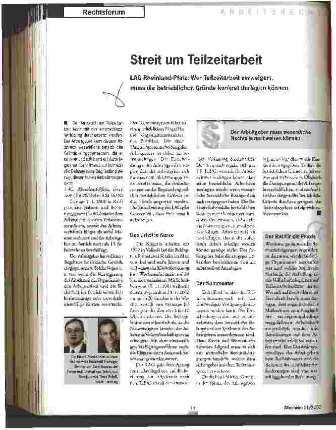 Vorschauseite 1: Steit um Teilzeitarbeit