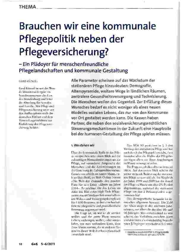 Vorschauseite 1: Brauchen wir eine kommunale Pflegepolitik neben der Pflegeversicherung?