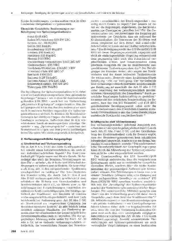 Vorschauseite 2: Beteiligung der Spitzenorganisationen von Gewerkschaften nach §53 BeamtStG/ §118 BBG und Streikrecht der Beamten