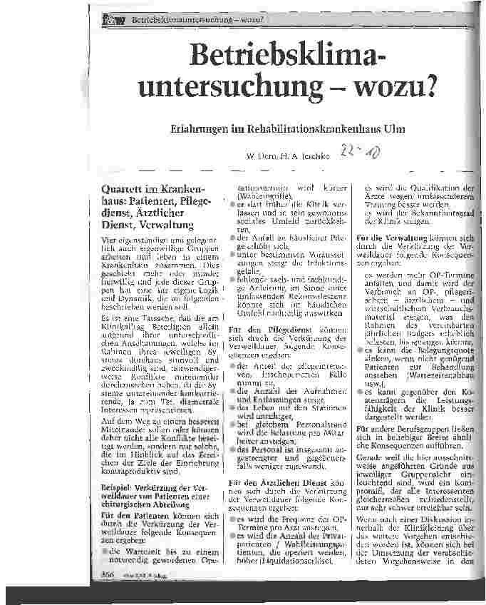 Vorschauseite 1: Betriebsklimauntersuchung - wozu? Erfahrungen im Rehabilitationskrankenhaus Ulm