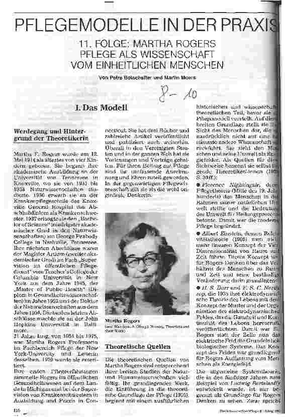 Vorschauseite 1: Pflegemodelle in der Praxis 11. Folge: Martha Rogers Pflege als Wissenschaft vom einheitl. Mensch