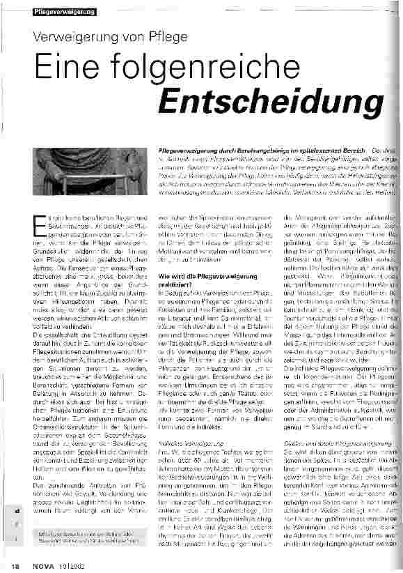 Vorschauseite 1: Eine folgenschwere Entscheidung Verweigerung von Pflege