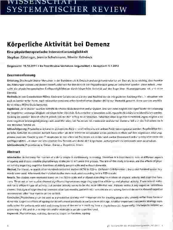Vorschauseite 1: Körperliche Aktivität bei Demenz