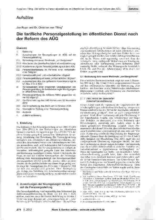 Vorschauseite 1: Die tarifliche Personalgestellung im öffentlichen Dienst nach der Reform des AÜG