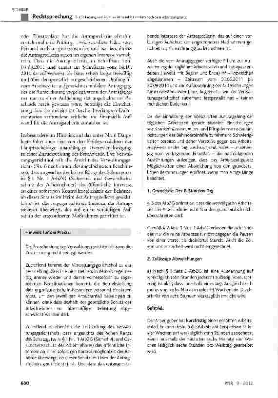 Vorschauseite 5: Zur Einhaltung von Arbeitszeiten und Ruhezeiten nach dem ArbeitszeitgesetzArbZG§ 3, § 5, § 16 Abs. 2, § 17 Abs. 2 und 4; BayVwVfG Art. 28 Abs. 1, Art. 37 Abs. 1, Art. 45 Abs. 1 Nr…
